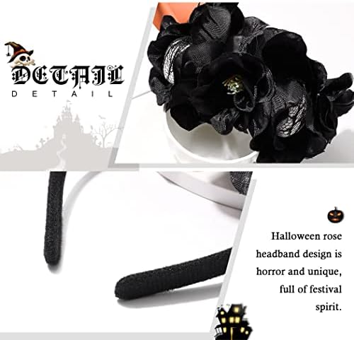 Earent Halloween Rose Véil Banda da cabeça preta Bandas de cabelo coroa de cabelo gótico Fosco de cabelos de cabelo Faculdade