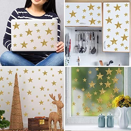 Buiory 63 PCs removíveis Diy Gold Glitter Stars Decalques de parede Decalques de parede Vinil Sparkle Star Wall Stick