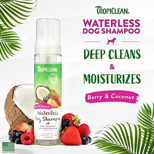 Tropiclean Berry Coconut sem água Shampoo | Shampoo seco de limpeza profunda para cães | Shampoo de cachorro natural derivado