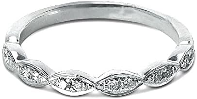 Abhi criou um diamante branco redondo White 925 prata esterlina 14k ouro branco sobre diamante anel de casamento de meia