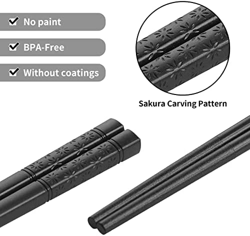 Kirecoo 10 pares pauzinhos de fibra de vidro reutilizável, pauzinhos que não são de deslizamento, pauzinhos de estilo japonês,