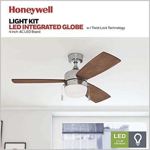 Honeywell 50616-01 Fan de teto Barcadero 44 Compacto Contemporâneo, Luz LED integrada, lâminas de bordo de chocolate, níquel escovado
