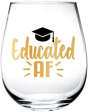 Presente de graduação em copo de vidro AF Educados 15 oz PhD Masters Doutorado Doutorado MSW MBA Graduado Social Serviço Social