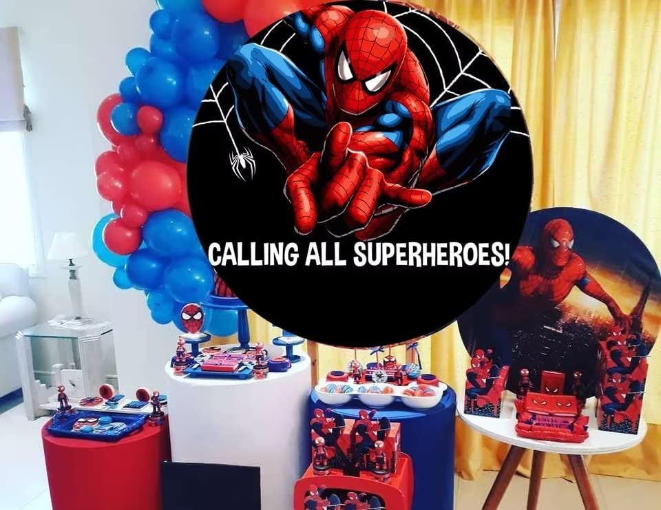 Capa de cenário redondo de festas de aniversário para bebês 7,5 pés de diâmetro decoração de aniversário super -herói