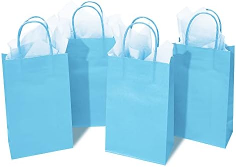 Djinnglory 24 Pacote pequenas sacolas de presente de papel azul com alças e 24 papel de embrulho de tecido azul para o casamento