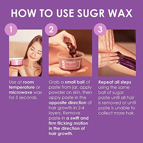 Sugr - cera de açúcar, sem pasta de açúcar de tira para remoção de cabelo em casa, pasta de açúcar para todos os tipos de cabelo,