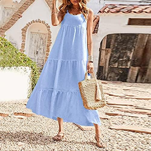 Mulheres Midi Long Tank Dress Summer Casual Scoop de pescoço mangas vestidos de travessa de férias praia vestidos vestidos