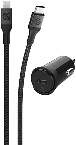 SCOSCHE CPD20CI4B4 POWERVOLT 20W USB TIPO C PD 3.0 Carregador de carro rápido preto com MFI Certified USB-C para taxas de raios e