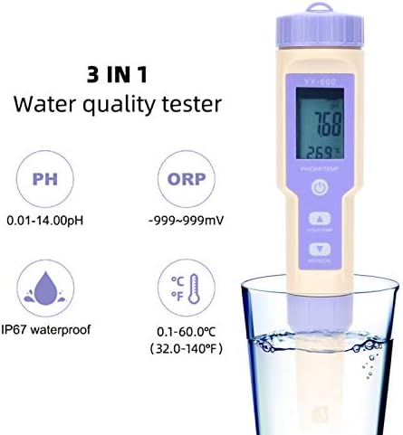 Walfront 3 em 1 teste Pen da caneta Testes de qualidade de água Testador de pH/orp Testador de temperatura portátil YY-600A Fácil de usar testador de qualidade da água, pH, condutividade e medidores TDS