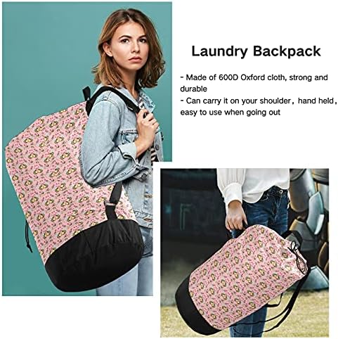 Valentine Bee Laundry Bag mochila de lavanderia pesada com tiras de ombro e alças de viagem Bolsa de roupas com tração