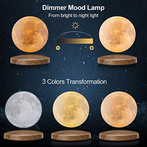 Lâmpada de lua flutuante, gdreamt girando 3d impressão magnética levitando lua noite luz com base, 3 cores luminosa lâmpada