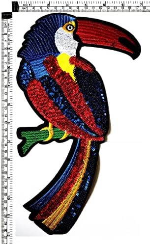 Kleenplus. Grande grande jumbo papagaio macaca bonita pássaro bordado ferro bordado em costura em manchas de crachá artesanato