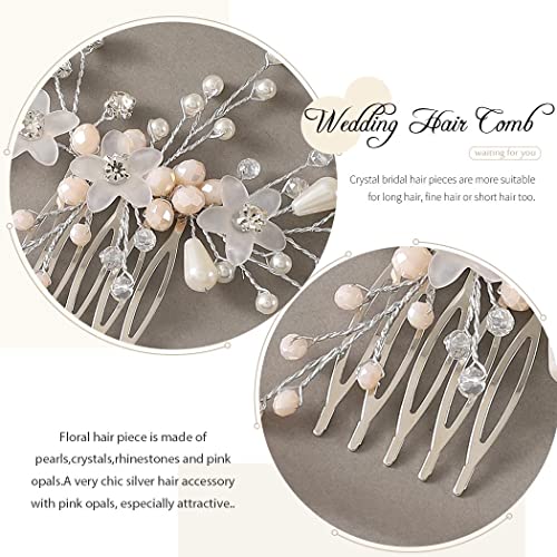 Gorais Bride Hair Hair Comb Silver Opal Pearl Cabinete de cabelo de cabelo Flower Hair Piece Acessórios de cabelo com mulheres