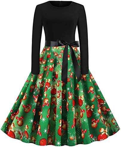 Vestidos de Natal femininos Cute Vestido de estampa de gato de natal 1950 Vintage Rockabilly Dress Retro Cocktail Party