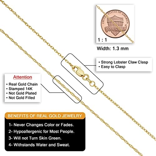 Kooljewelry Real 14k Chain de corrente de corda de ouro amarelo de 14k para mulheres