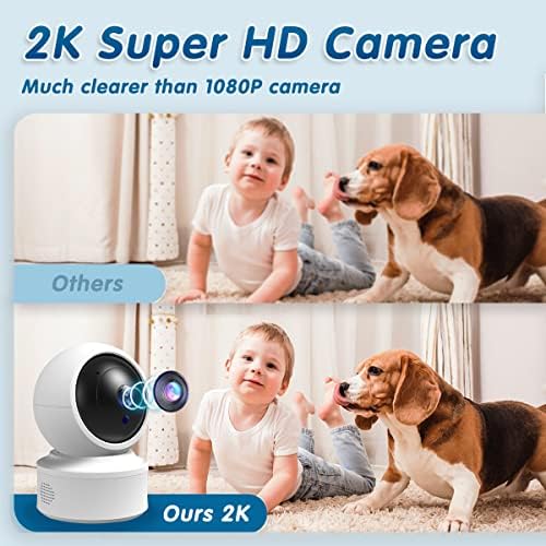 Câmera de segurança interna, câmera de estimação sem fio 2K HD Pan / Tilt para Monitor de Baby, 5g e 2.4g WiFi Home Security
