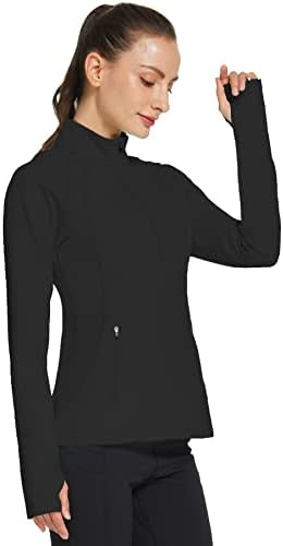 Jaqueta de lã de lã feminina Half Zip Pullover Athletic Running Sleeves Longo Jaqueta Térmica de Trabalho de Yoga com orifícios