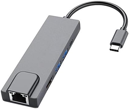 ZPLJ Alta velocidade 5 em 1 USB C Adaptador de cubo com porta Ethernet 4K HDMI 2 USB 3.0 Suporte PD Compatível para laptops USB Adaptador de hub USB portátil