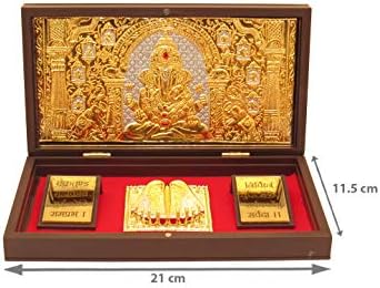 Goldgiftideas 24K Gansha Photo Frame com Charan Paduka, presente de retorno de casamento indiano, Ganpati Wooden