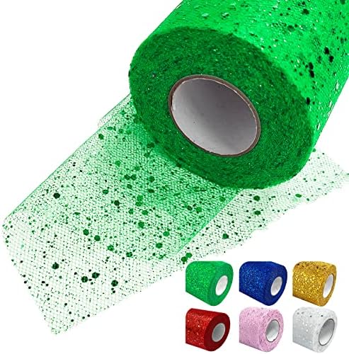 Hzchione grama verde tule tulle glitter tule tule rolls 6in 50 jardas tule sparkle fita tule lreping stool tulle Tocal para