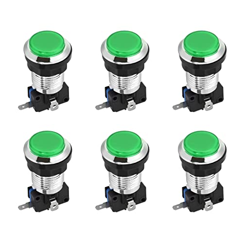 Botões de push de jogo de caça de capa Round Push Switches LED verde LED com micro -interruptores [para jogo de arcade] -33mm/12v/6 pcs