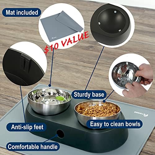 Tigelas de comida de gato elevadas com tapete de alimentação de silicone para gatos, gatinhos, cães pequenos-Anti-estresse