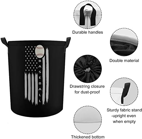 Beisebol com bandeira americana dobra de lavanderia de lavanderia grande cesto de lavanderia.