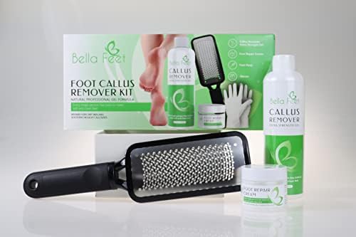 Kit de removedor de calos de pés Bella-Gel de removedor de calos extra de resistência com esfregalhador de pé, luvas, creme de reparo