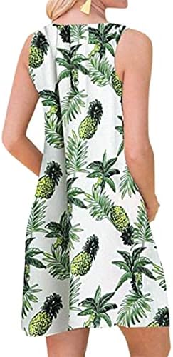 Lariau Womens Summer Dress Dress sem mangas Pullover imprimir bolso de bolso elegante tanque redondo topo redondo vestido longo