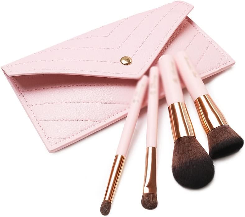 Pincéis de maquiagem rosa portátil WPYYI 4pcs com kit de pincel de maquiagem de bolsa