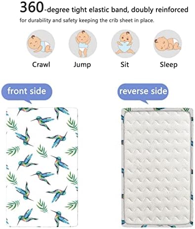 Folhas de mini-berço com temas de pássaros, mini-berço portáteis lençóis de berço macio de colchão de colchão de colchão de garotos