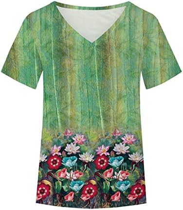 Ladies Floral Graphic Slim Tunic Shirt Deep V Bloups Bloups Bustier T camisetas de manga curta de manga curta 2023 ni