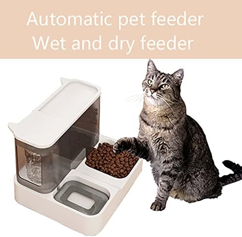 Alimentador de gatos automáticos com dispersão de alimentos e dispensador de água, grande capacidade de gravidade de getas de alimentação e rega automáticas para cães pequenos e todos os tipos de gatos.