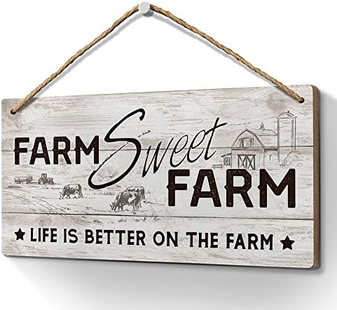 Fazenda Sweet Farm Sign de 6x12 polegadas Rústico Decoração de parede da fazenda para sala de estar, placas decorativas de suspensão