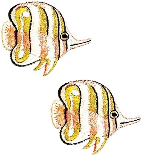 Kleenplus 2pcs. Peixe fofo natação de arremesso de desenho animado angústia bordado em costura em crachá para jeans jaquetas chapéus mochilas camisetas adesivos de peixe anjo apliques e remendos decorativos