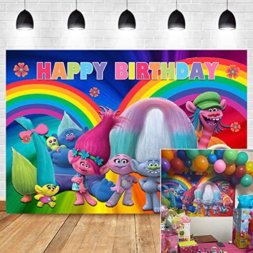 Trolls Poppy Photography Bastion Kids Feliz Aniversário Banner Rainbow Photo Colorido Background Cake Table Decorphoto Studio Props