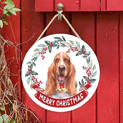 Farmhouse de madeira placa placa Feliz Natal Wreath Pet Round Welcome Plon Plata