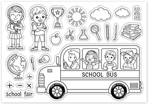 Bus de ônibus escolar de Globleland Saltos Clear Stamps Sun Books Fruit Cloud Cloud Transparent Sospings Para cartões de