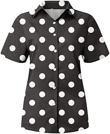 Tops de verão feminino Moda de manga curta casual Botões de impressão Buttons de lapela blusa top 2023