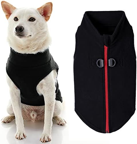 Sweater de cães Gooby Zip Up Fleece - Black, Medium - Pullover quente Jaqueta de cachorro Paplover Step -in com Dual