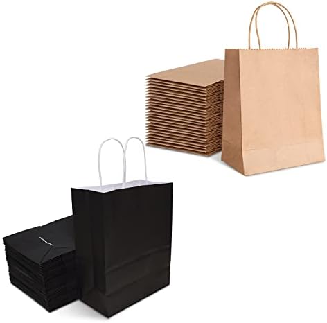 Towrap 100pcs marrom médio e 25pcs sacos de papel pretos médios com alças sacos de festa em massa