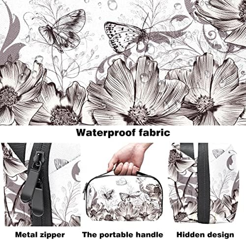 Bolsa de maquiagem à prova d'água Butterfly Butterfly Floral Spring Makeup Bag Organizer Travel Bolsa de higiene pessoal Smitch Cosmetic Case Beauty for Teens Girls Women