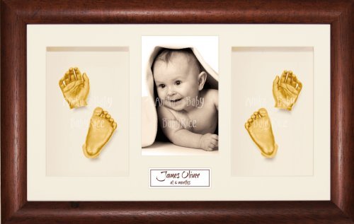 Babyrice Baby Casting Kit / 14.5x8.5 Moldura de madeira escura / creme de 4 orifícios / backing creme / tinta dourada