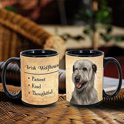 Impressões mais Irish Wolfhound cinza 15 oz. Caneca de café com K-Nine Cash