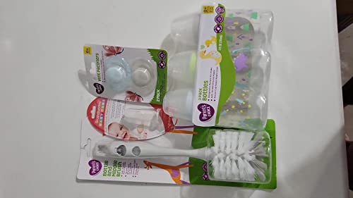 7 PC Pacote de mamadeira para bebê inclui, 3 mamadeiras de bebê 0+, 1 garrafa e escova de mamilo, 2 Pacifiers de ventilação 0+