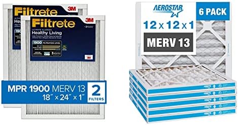 Filtrete 18x24x1, filtro de ar do forno AC, alérgeno final de vida saudável, 2-pacote e aerostar 12x12x1 Merv 13 Filtro