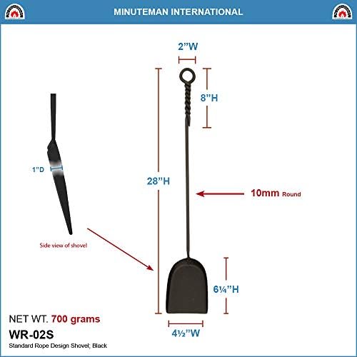 Minuteman International Rope Handle Ferramenta de lareira de pá única, padrão de 28 pol, preto