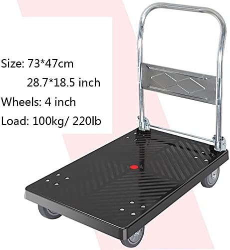 Carrinho de carrinho de mesa dobrável Caminhão de mão dobrável Carrinho de plataforma com 4 rodas e alça de metal para bagagem