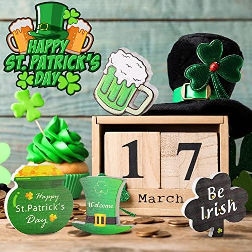 4 Peças, dia de bandeja de bandeja de St. Patrick, decoração de mesa de decoração de mesa de St. Patrick Sign Lucky shamrocks Green