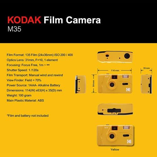 Kodak M35 Câmera de filme de 35 mm, reutilizável, foco grátis, fácil de usar, construir em flash e compatível com 35mm de